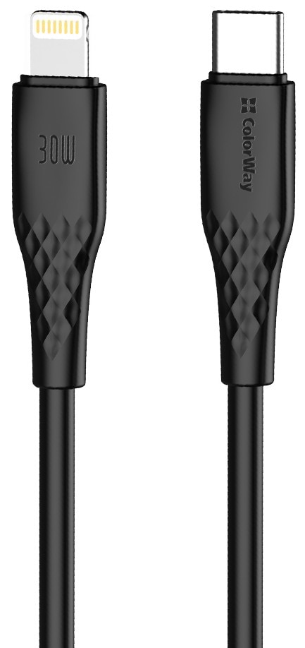 Кабель Colorway Type-C - Apple Lightning (textured PVC) (PD Fast Charging 30W) 1м Black (CW-CBPDCL094-BK)